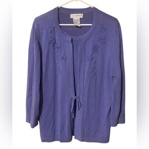 Vintage Sag Harbor Cardigan Sweater Women XL Purple Floral Y2K Cottagecore Comfy